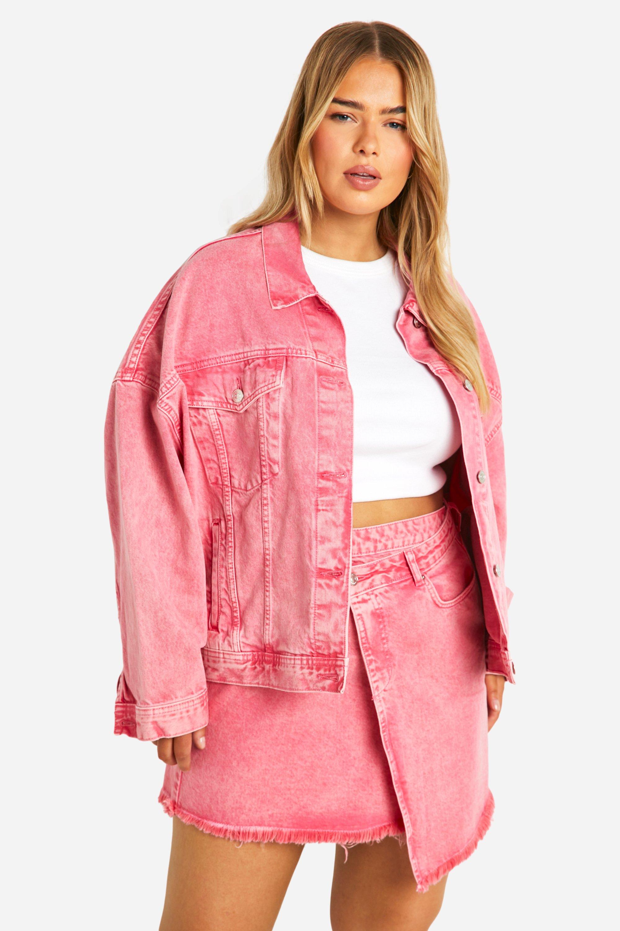 Plus Pink Acid Wash Denim Jacket