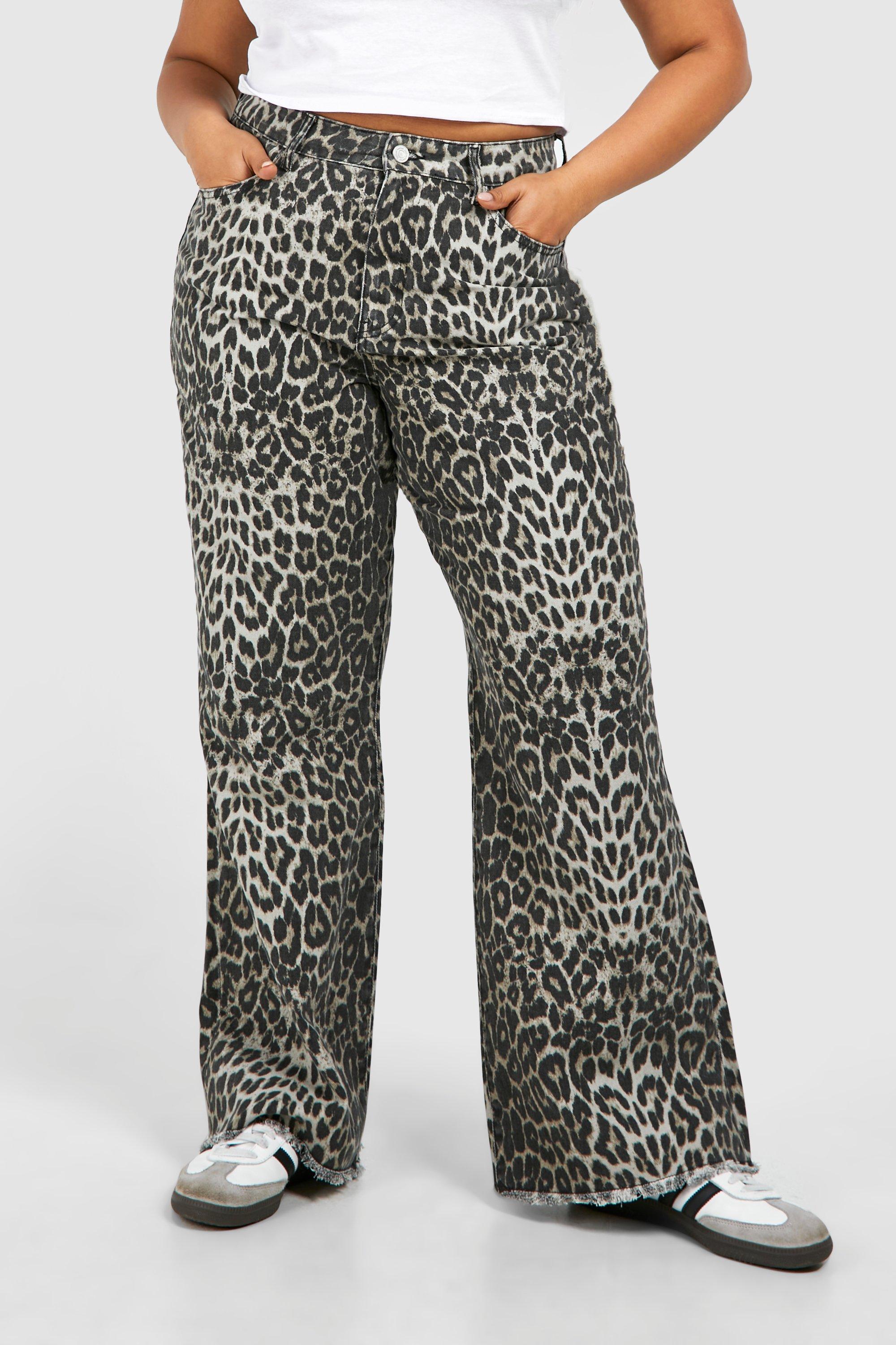 Grande taille Jean droit a imprime leopard