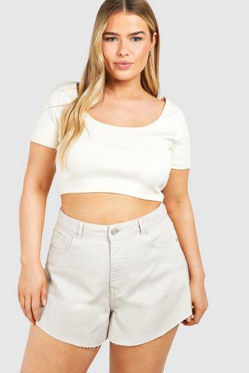 Ecru White Plus Basic Denim Flippy Short