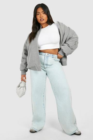 Plus Basics High Waisted Super Wide Leg Jeans acid wash light blue