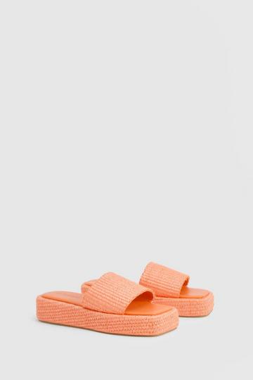 Orange Woven Flatform Sliders