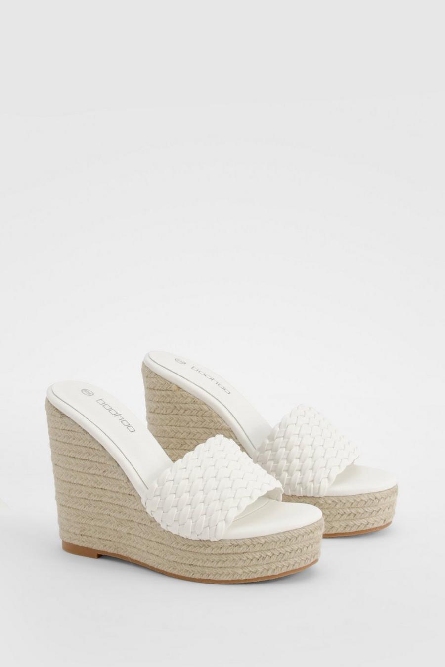 White Woven Front Mule Wedges image number 1