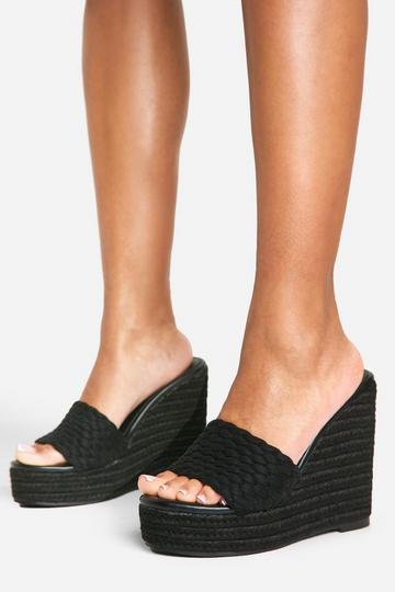 Black Woven Front Mule Wedges