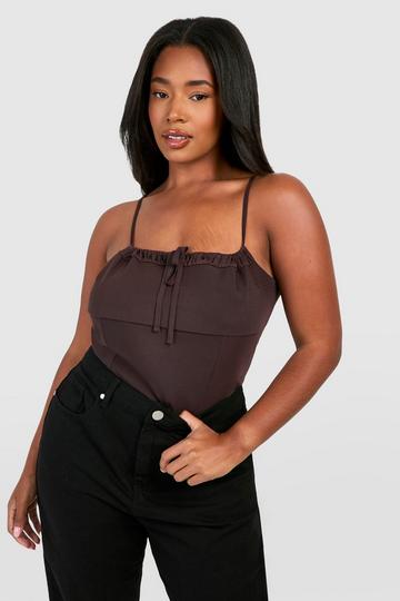 Plus Mesh Tie Front Corset Top chocolate