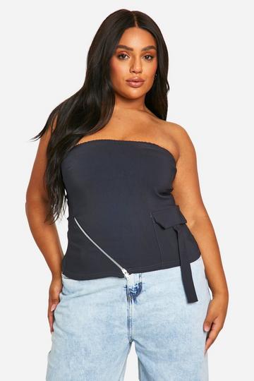 Plus Bandeau Zip Side Top grey