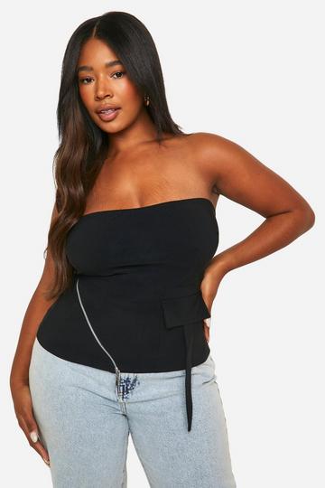 Black Plus Bandeau Zip Side Top