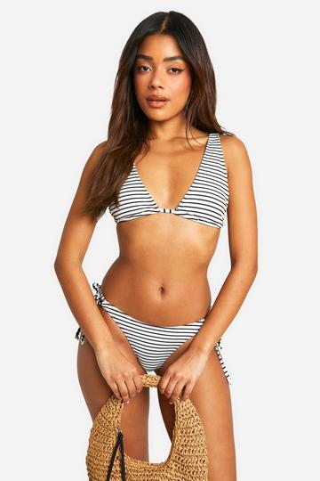 Mono Stripe Rib Wide Triangle Bikini Top white
