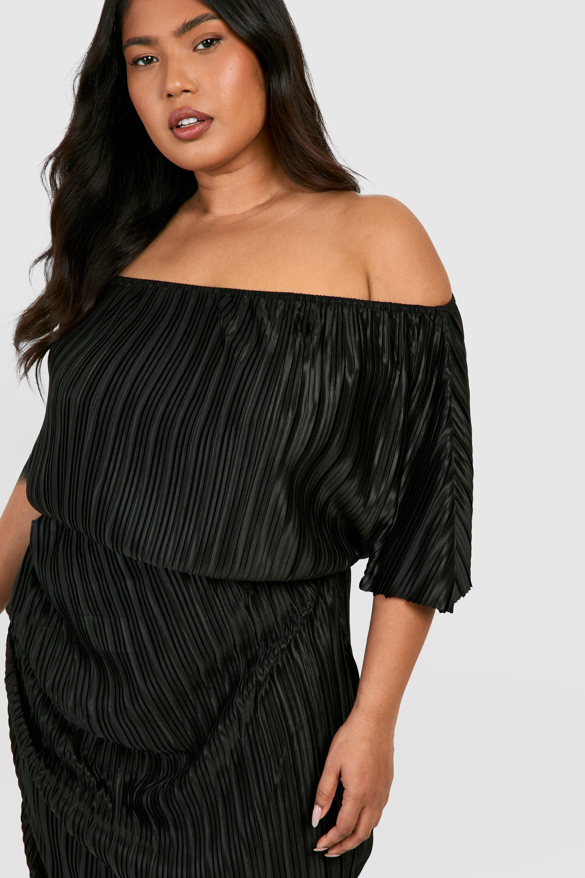 Off the shoulder midi dress boohoo hotsell