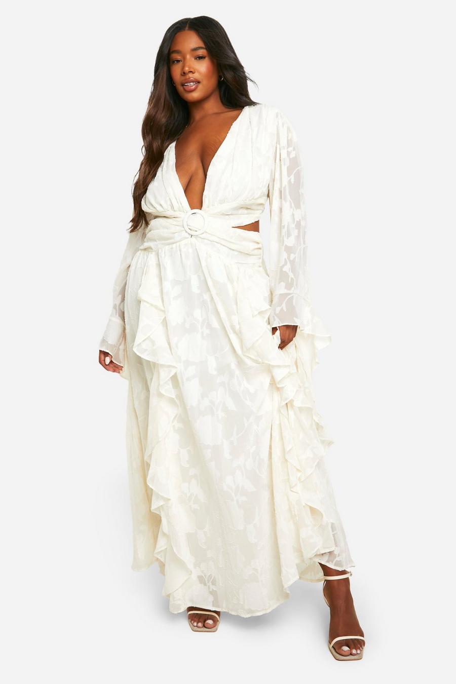 Cream Plus Textured Cut Out Maxi Dress  image number 1