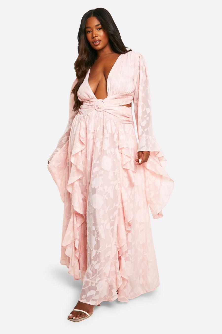 Pink Plus Textured Cut Out Maxi Dress  image number 1