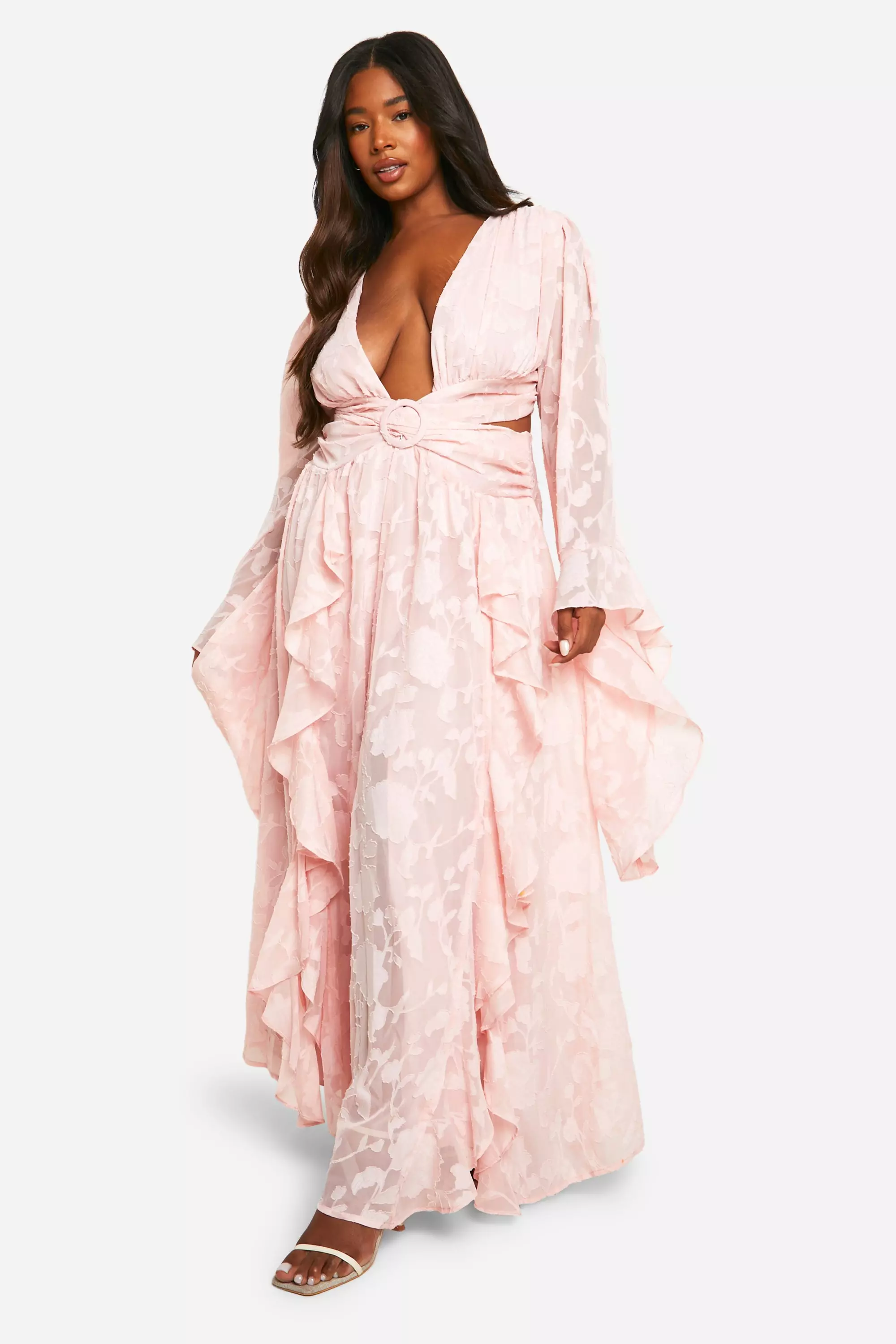 Pink Plus Textured Cut Out Maxi Dress  صورة بديلة