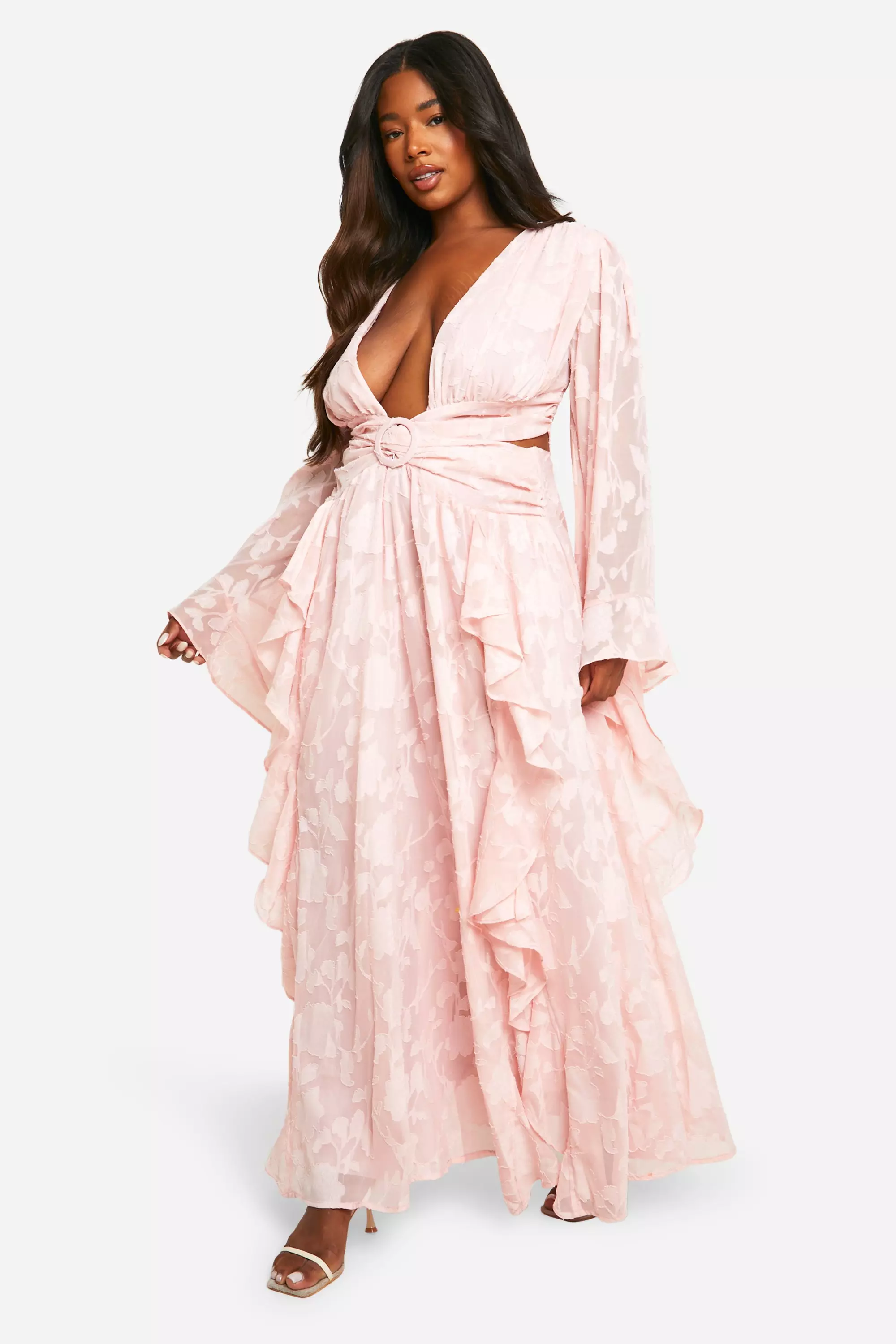 Pink Plus Textured Cut Out Maxi Dress  صورة بديلة