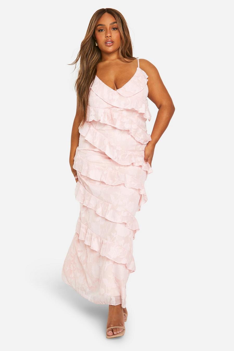 Pink Plus Textured Ruffle Asymmetric Maxi Dress  image number 1