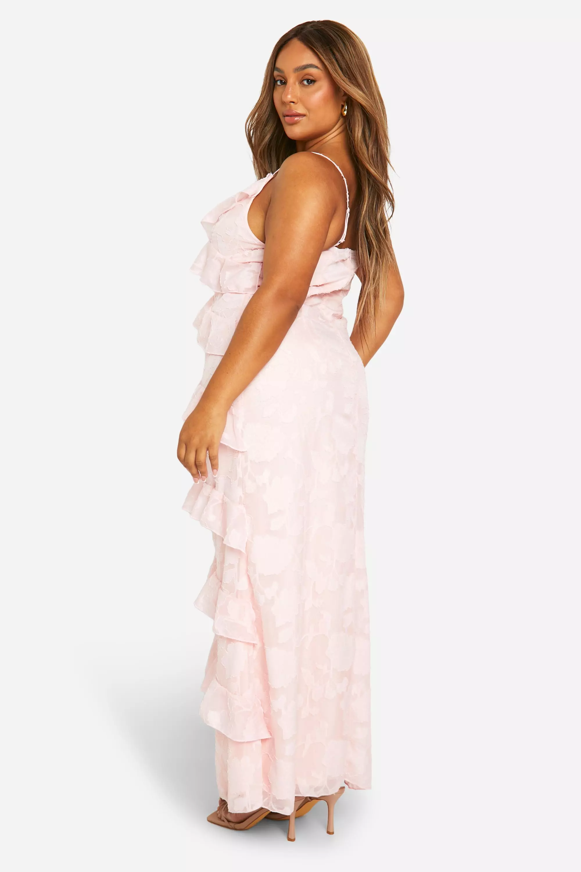 Pink Plus Textured Ruffle Asymmetric Maxi Dress  alternative image