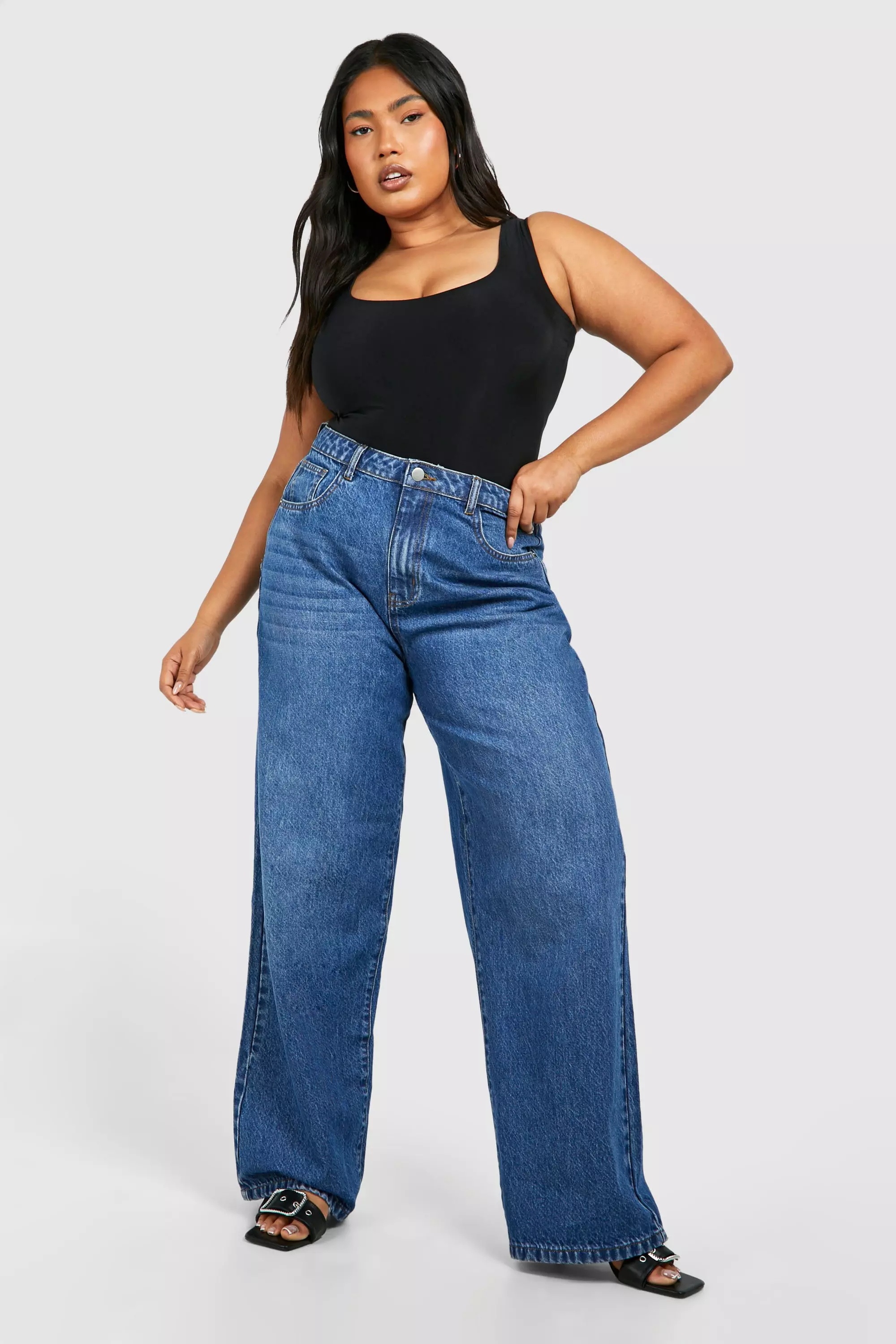 Mid blue Plus Straight Leg Jean صورة بديلة