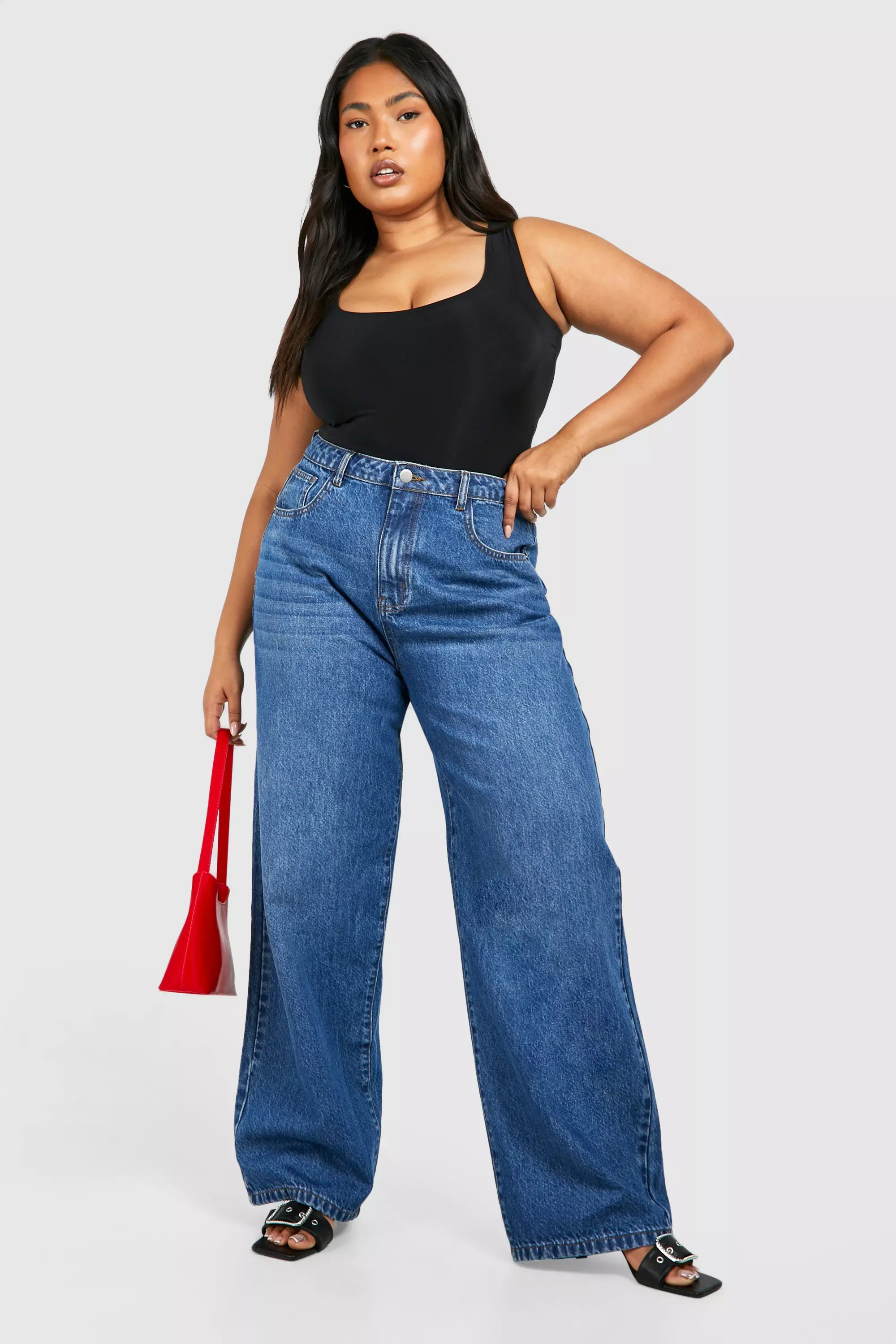 Mid blue Plus Straight Leg Jean صورة بديلة
