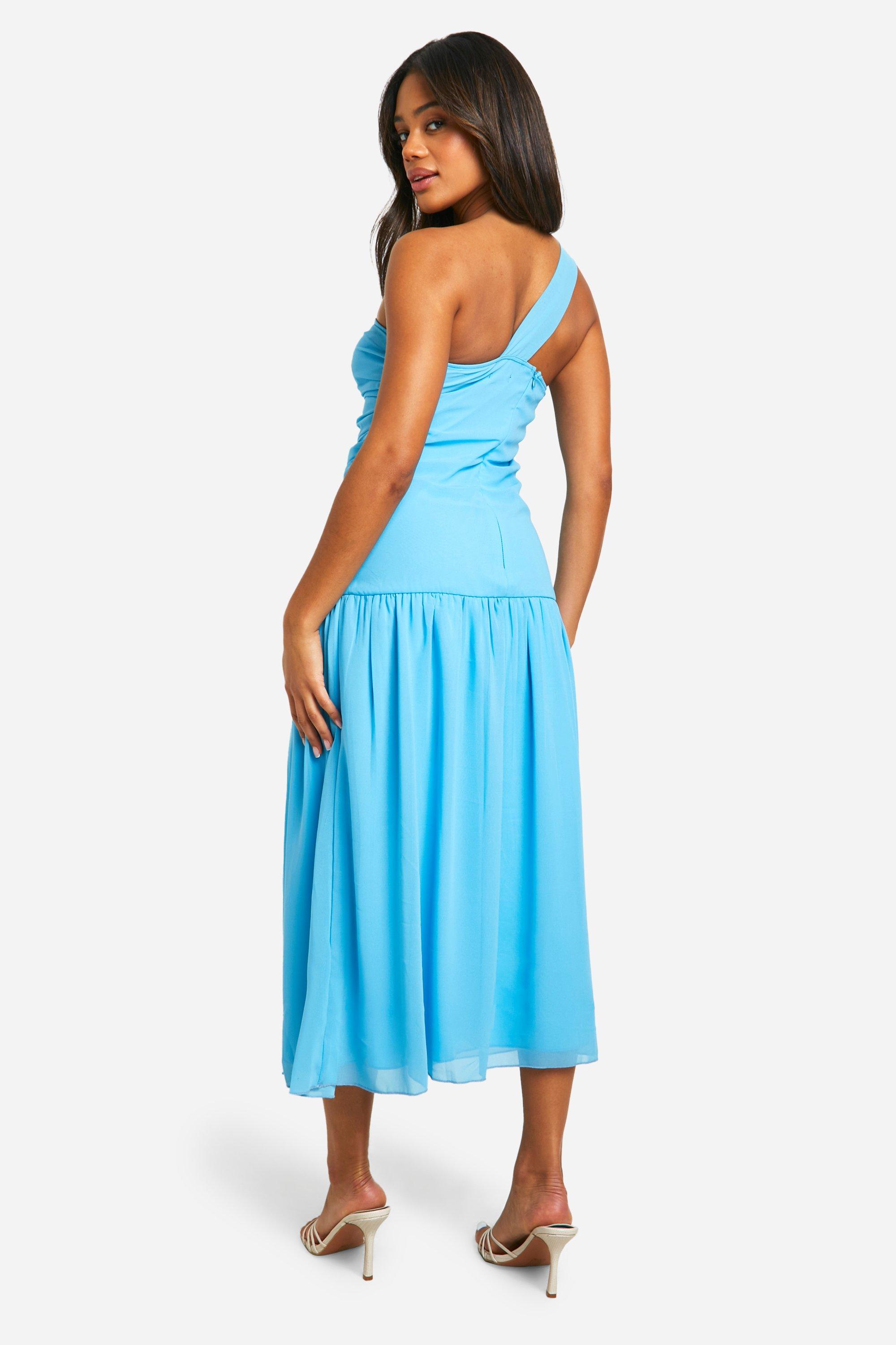 Chiffon Ruched One Shoulder Midaxi Dress boohoo