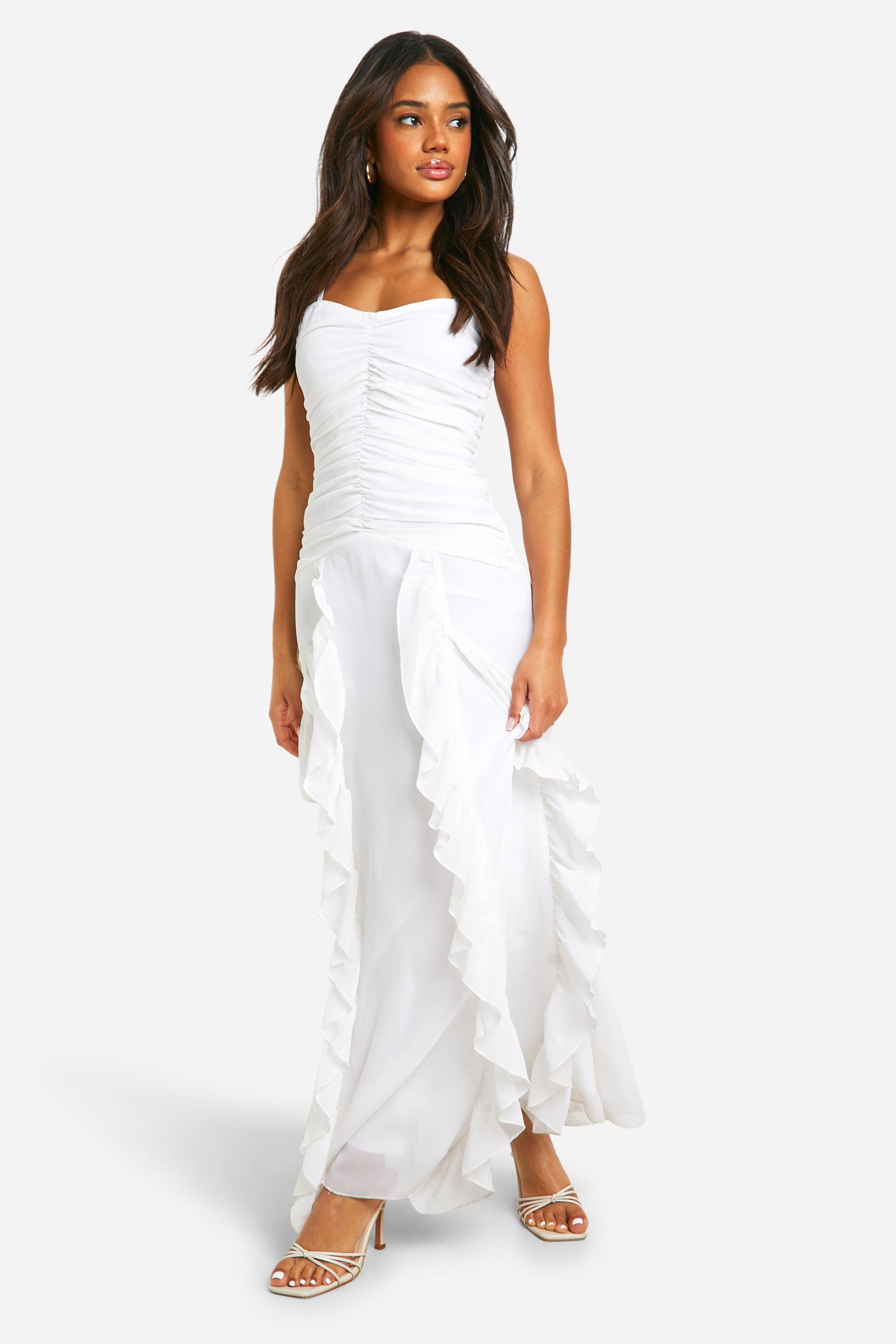 Boohoo white maxi dress online