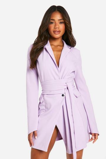 Tie Waist Long Sleeve Blazer Dress lilac