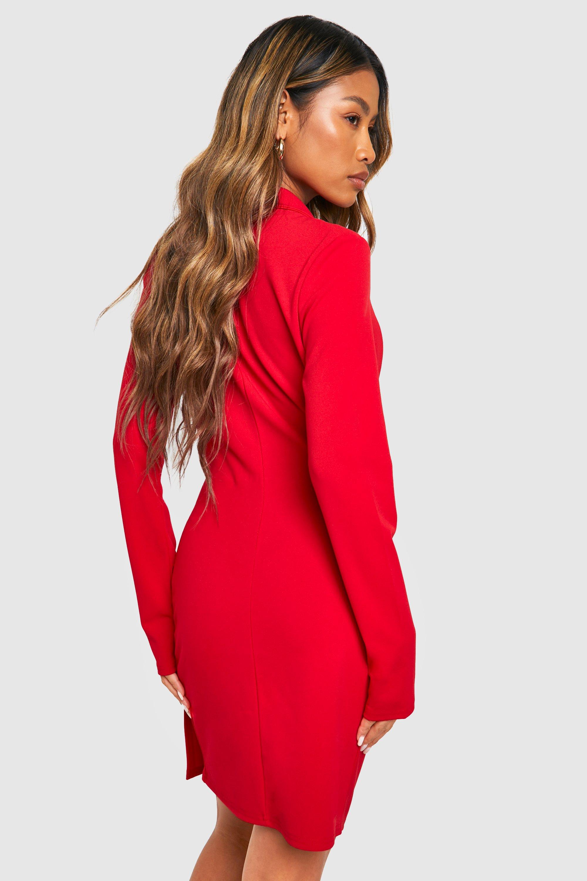 Ruched Drape Long Sleeve Blazer Dress boohoo NO