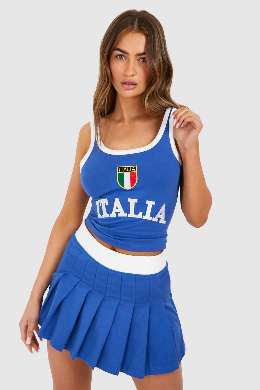 Trägerhemd mit Italia-Stickerei, Blue