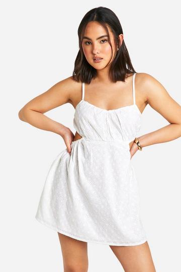 Broderie Cut Out Mini Dress white