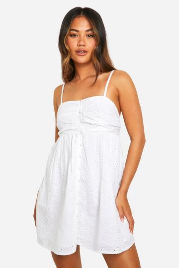 Broderie Button Down Mini Dress white