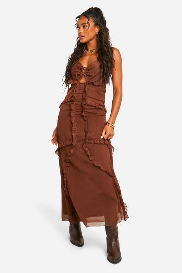 Chiffon Ruffle Maxi Dress chocolate