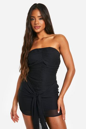 Chiffon Bandeau Tie Detail Mini Dress black