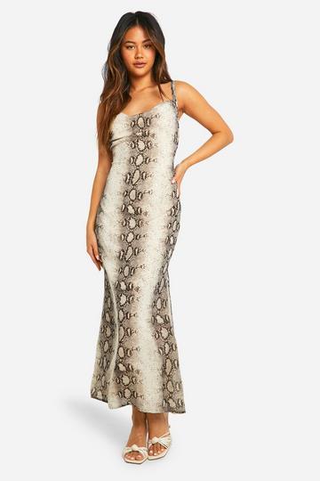 Snake Chiffon Cowl Maxi Dress stone