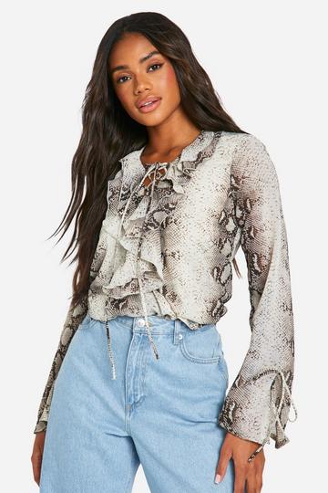 Snake Chiffon Ruffle Blouse stone