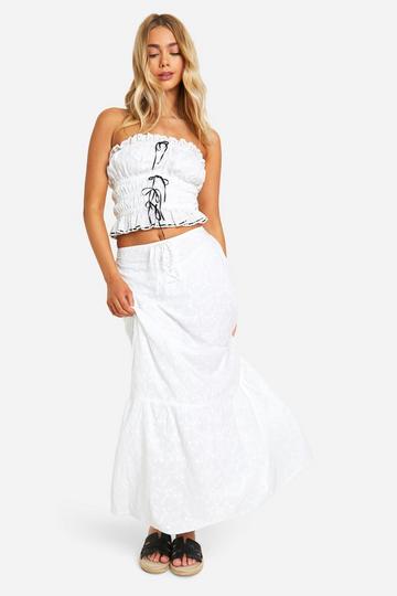 Contrasterende Broderie Maxi Rok Met Strik white