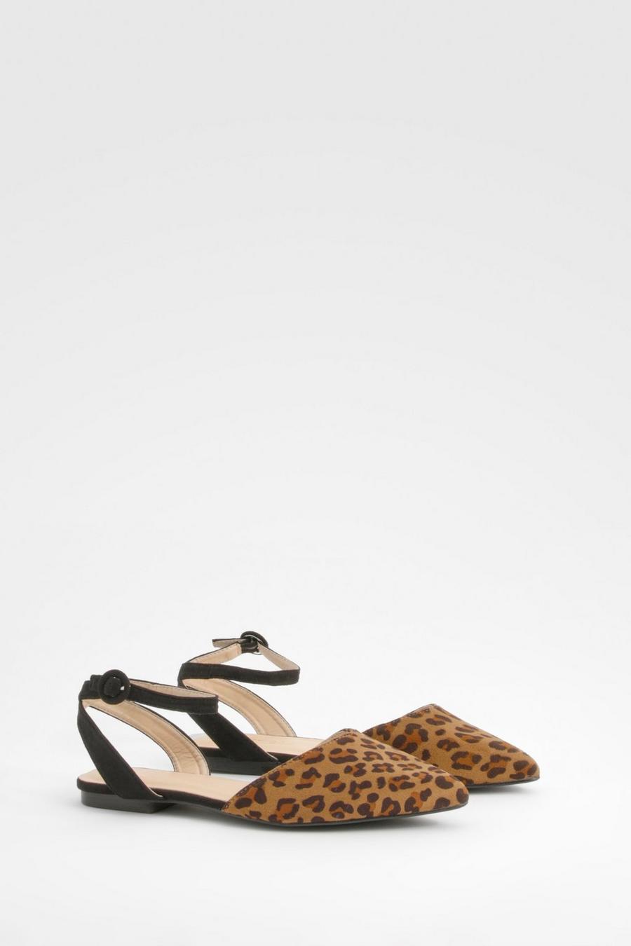 Wide Fit 2 Part Leopard Print Pointed Ballet Flats image number 1