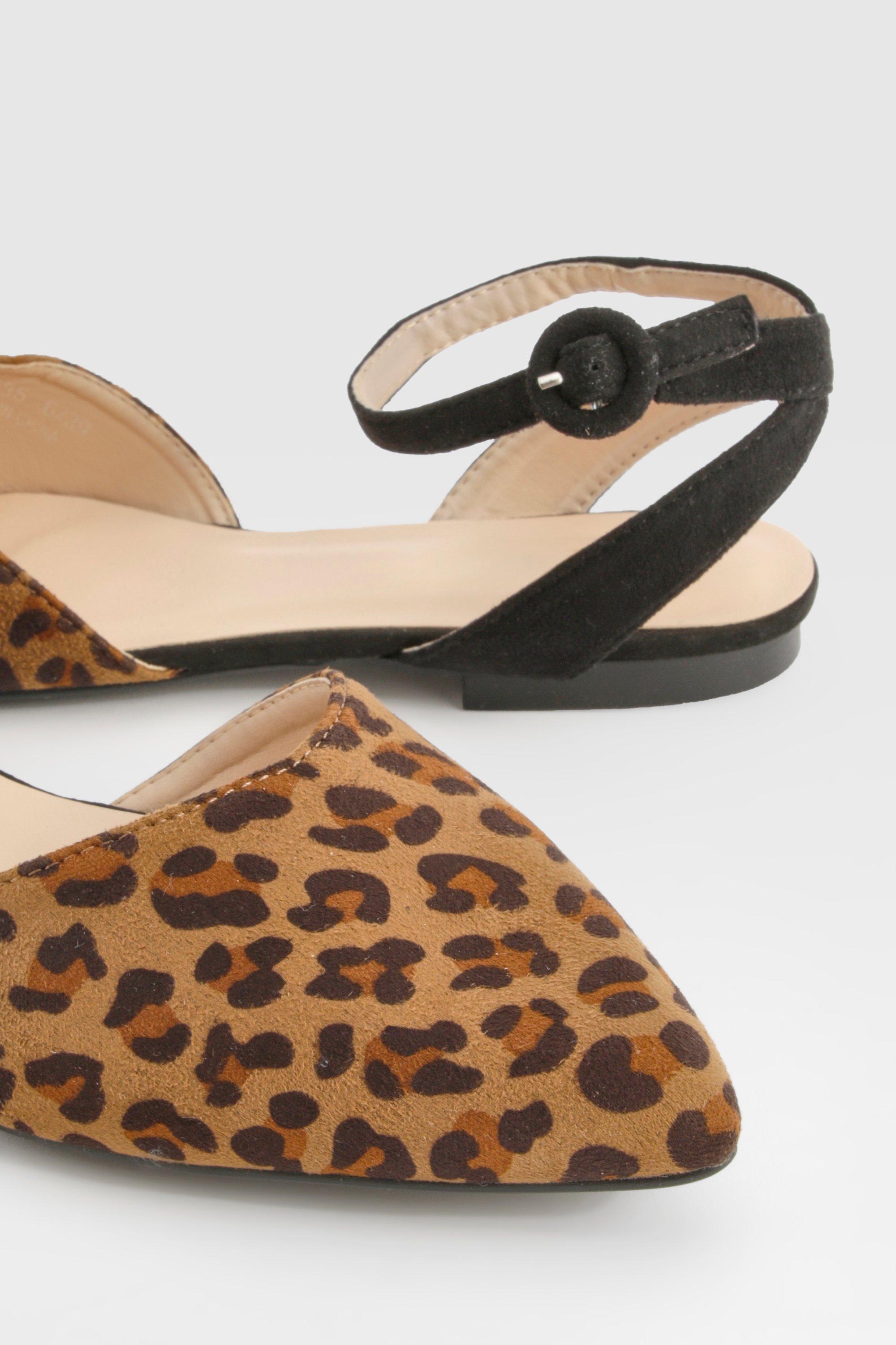 Wide Fit 2 Part Leopard Print Pointed Ballet Flats