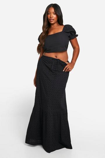 Black Plus Tie Front Maxi Skirt