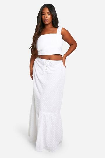 Plus Tie Front Maxi Skirt white