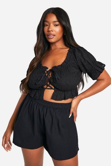 Black Plus Bardot Puff Sleeve Top