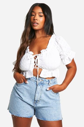 Plus Off Shoulder Top Met Pofmouwen white