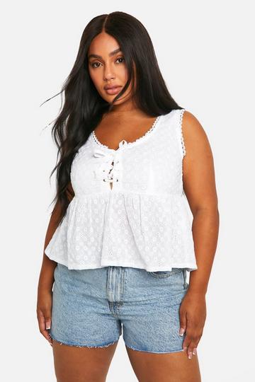 Plus Tie Front Peplum Top white