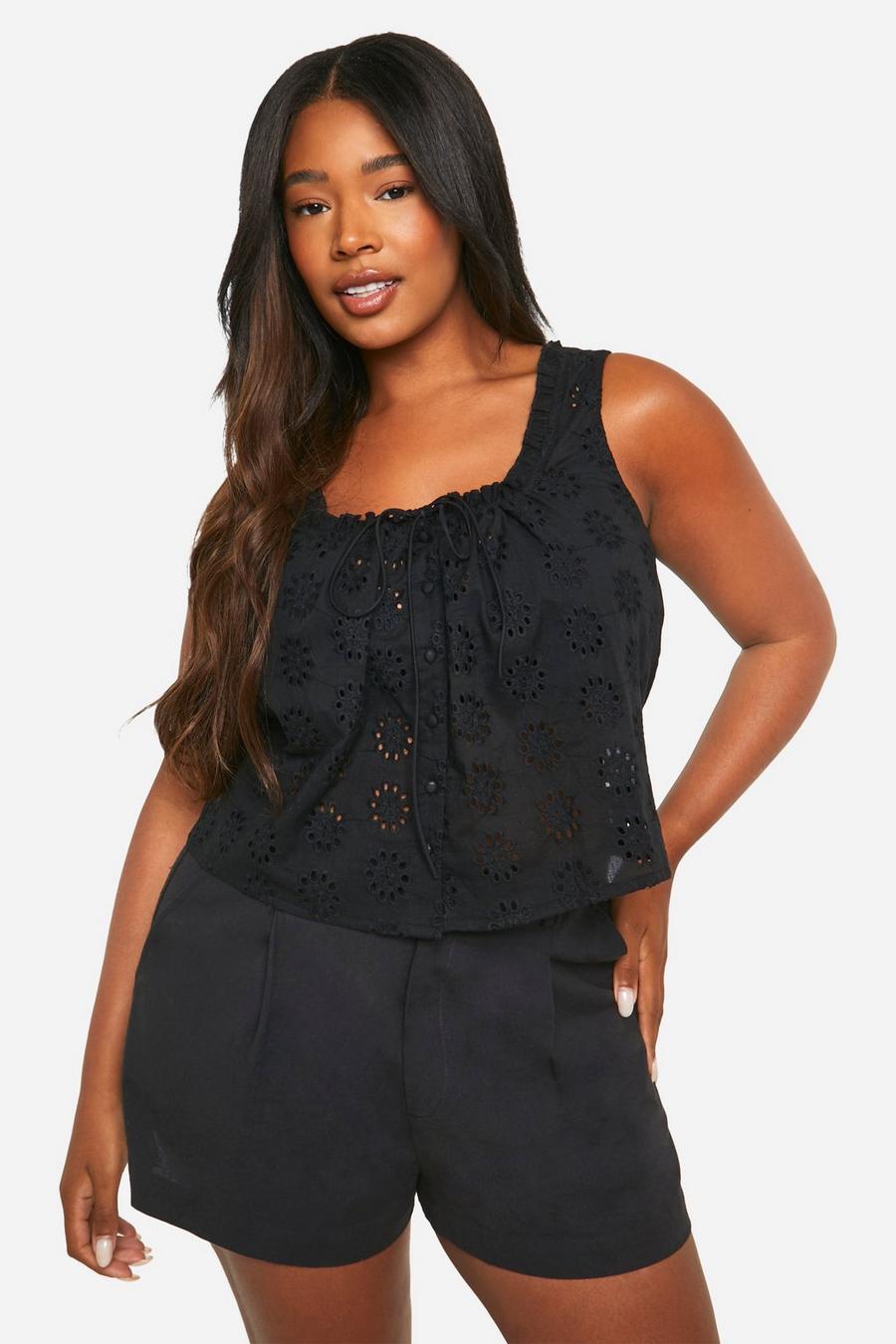Black Plus Broderie Button Down Smock image number 1