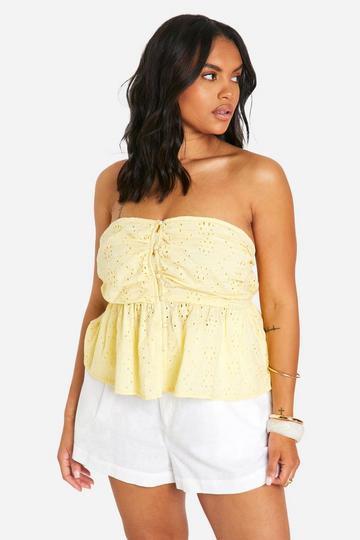 Lemon Yellow Plus Eyelet Button Down Bandeau