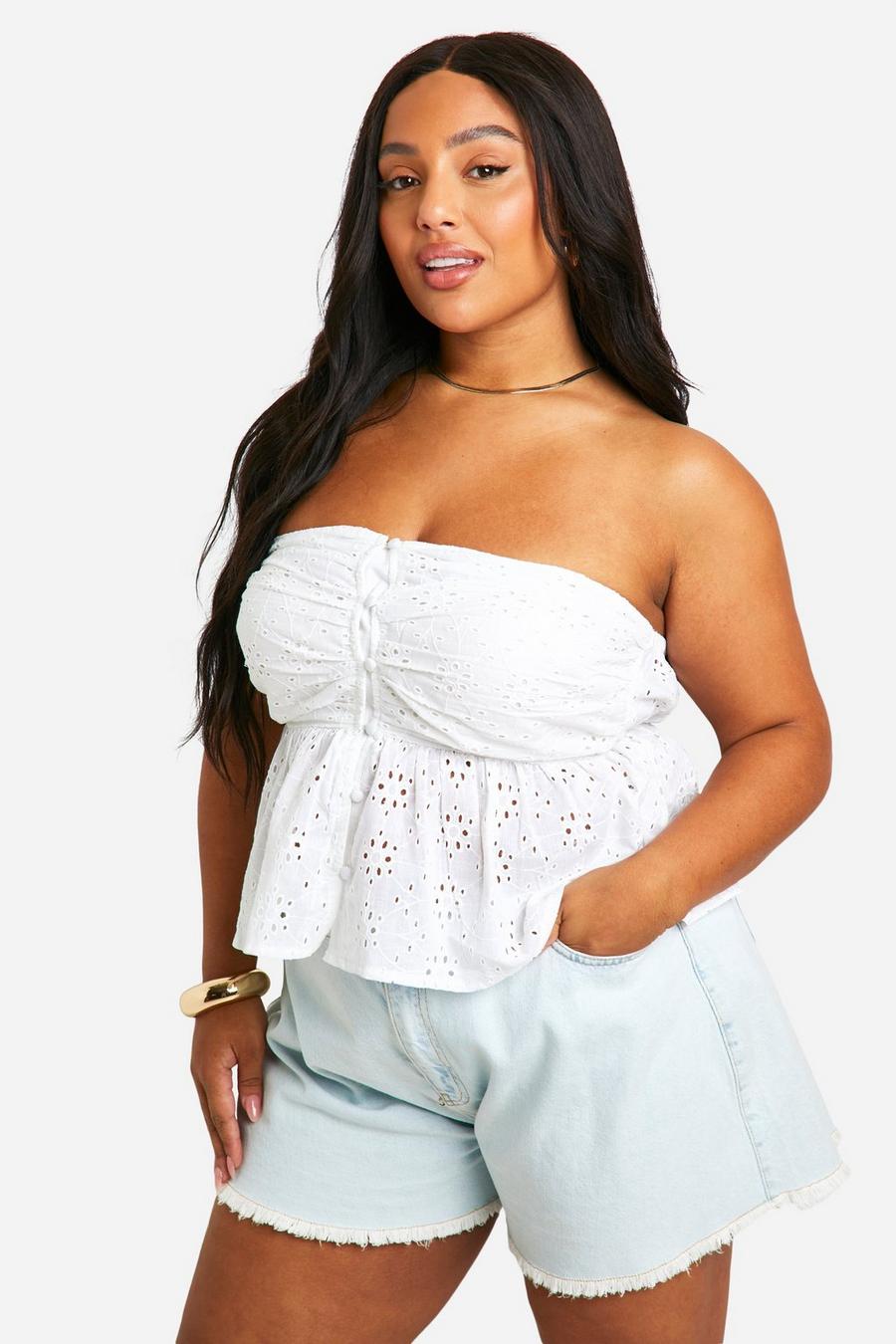 White Plus Broderie Button Down Bandeau  image number 1