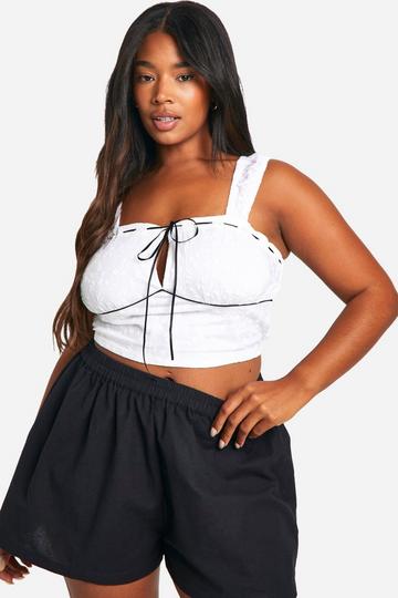 Plus Broderie Contrast Bow Corset white
