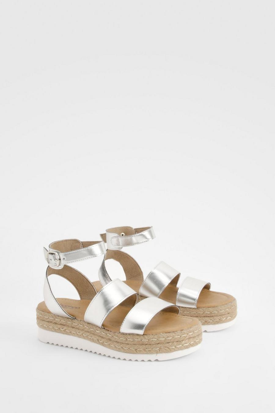 Wide Fit Double Strap Flatforms, Silver