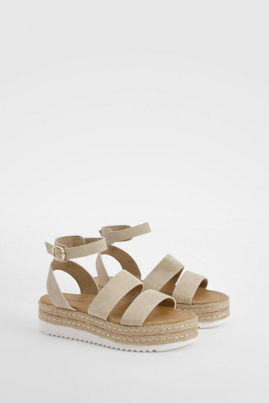 Wide Fit Double Strap Flatforms, Stone