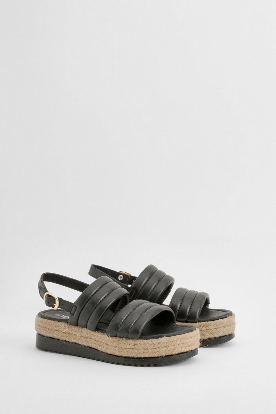 Black Wide Fit Padded Double Strap Flatforms