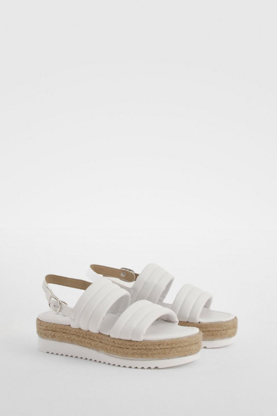 White Wide Width Padded Double Strap Flatforms