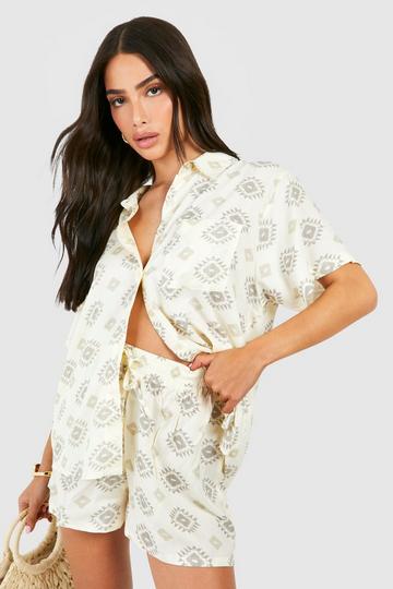 Katoenen Overhemd Met Print En Shorts Set black_white