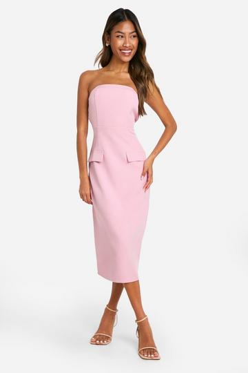 Pink Bandeau Tailored Column Tailored Midi Dress