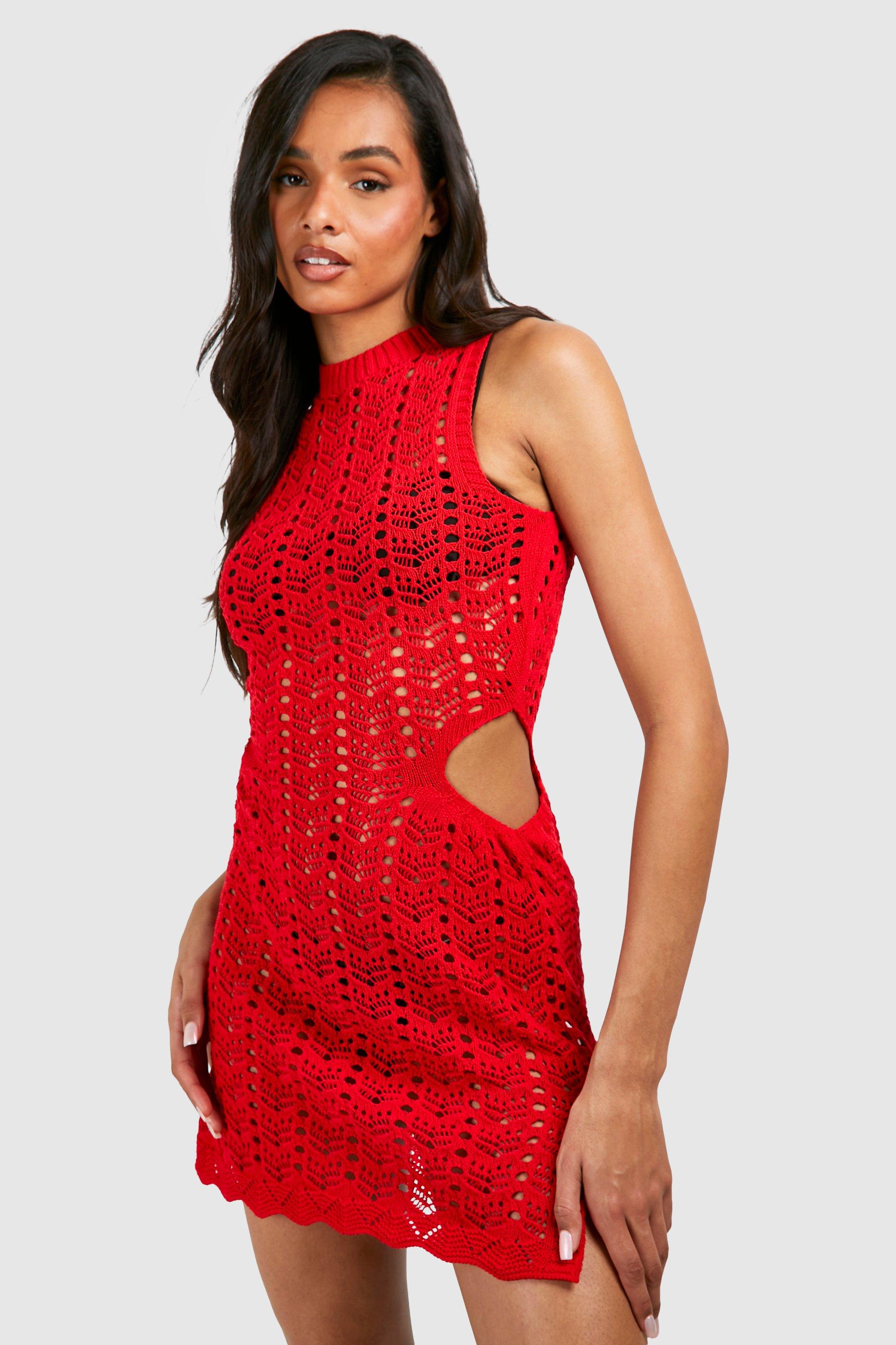 Tall Crochet Cut Out Detail Mini Dress | boohoo